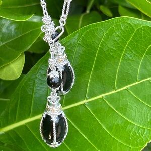 Gabriel & Co Sterling silver 925 & 18k Yellow Gold Onyx Drop chain tie necklace